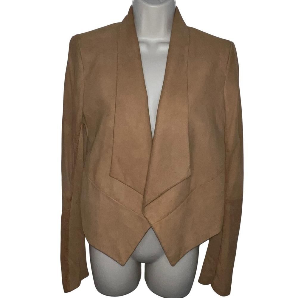 Alice + Olivia Brown Leather Harvey Open Front Jacket Blazer Goat Leather Medium